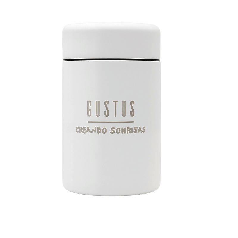 GUSTOS COFFEE CANISTER – 12 oz White (Creando Sonrisas Edition)