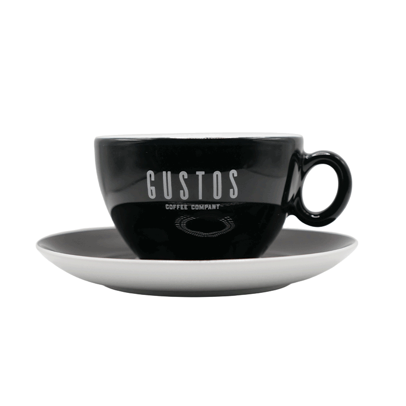 GUSTOS CAPPUCCINO/LATTE SET – 8 oz (Happiness Inside Edition, Black)
