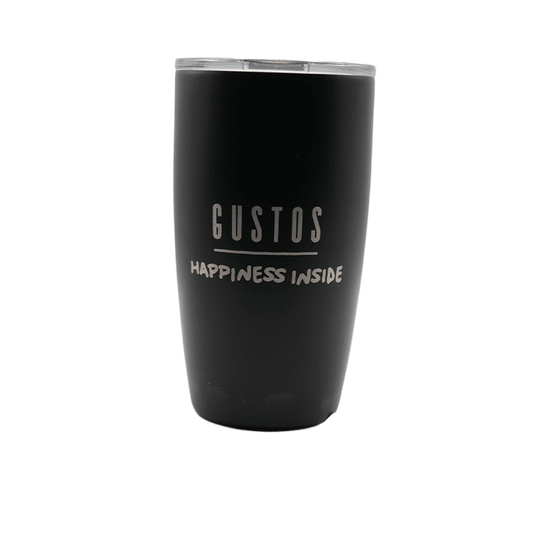 GUSTOS TUMBLER – 8 oz Black (Happiness Inside Edition)